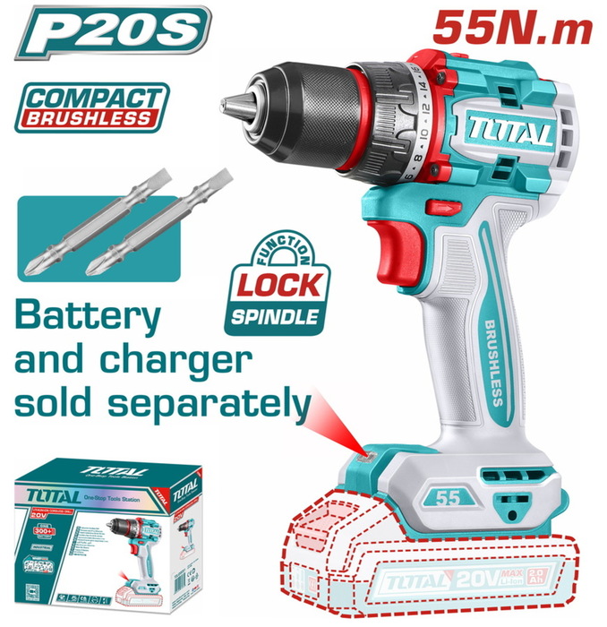 TOTAL ΕΠΑΓΓ. ΔΡΑΠΑΝΟΚΑΤΣΑΒΙΔΟ ΜΠΑΤ. Li-ion 20V / 55Nm BL Motor ΧΩΡΙΣ ΜΠΑΤ & ΦΟΡΤΙΣΤΗ (TDLI205581)