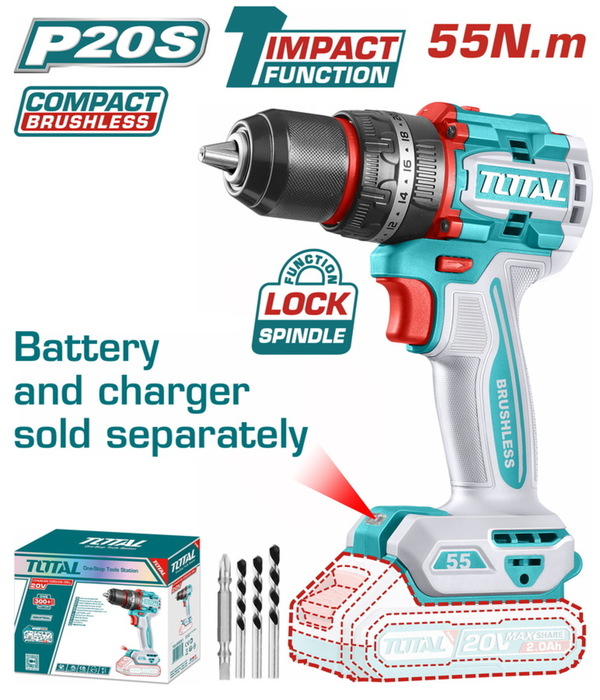 TOTAL ΕΠΑΓΓ. ΔΡΑΠΑΝΟΚΑΤΣΑΒΙΔΟ ΚΡΟΥΣΤΙΚΟ ΜΠΑΤ. Li-ion 20V / 55Nm BL Motor ΧΩΡΙΣ ΜΠΑΤ & ΦΟΡΤΙΣΤΗ (TIDLI205581)