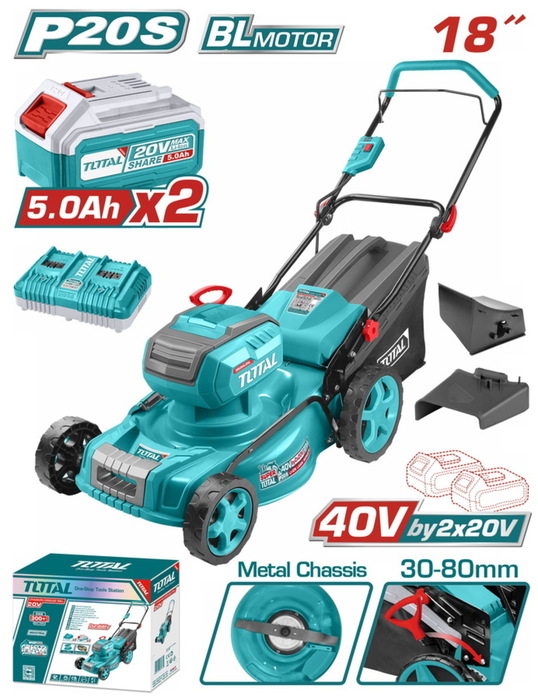 TOTAL ΕΠΑΓΓ. ΜΗΧΑΝΗ ΓΚΑΖΟΝ ΜΠΑΤ. Li-ion 2X20V / 5Ah / 46cm / 2 ΜΠΑΤ BL Motor (TLMLI20186)