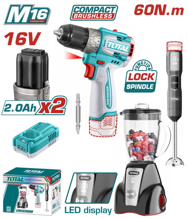 BF TOTAL ΣΕΤ ΔΡΑΠΑΝΟΚΑΤΣΑΒΙΔΟ 60Nm + BLENDER ΧΕΙΡΟΣ + BLENDER ΒΑΣΗΣ ΜΠΑΤ. Li-ion 16V / 2Ah / 2 ΜΠΑΤ (TOSLI240868E)
