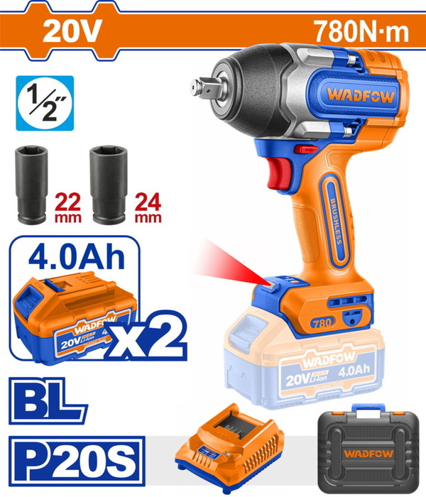 BF WADFOW ΜΠΟΥΛΟΝΟΚΛΕΙΔΟ ΜΠΑΤ. Li-ion 20V / 780Nm / 4Ah / 2 ΜΠΑΤ BL Motor (WCD1B78E)