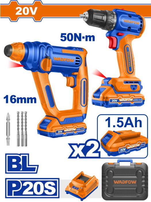 BF WADFOW ΣΕΤ ΔΡΑΠ/ΒΙΔΟ + ΠΝΕΥΜΑΤΙΚΟ ΠΙΣΤΟΛΕΤΟ ΜΠΑΤ. Li-ion 20V / 1.5Ah / 2 ΜΠΑΤ BL MOTOR (WOS240681)
