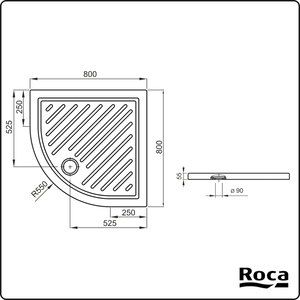 Ντουζιέρα Roma Roca 80x80x55 Φ90 Πορσελάνης Ημικυκλική
