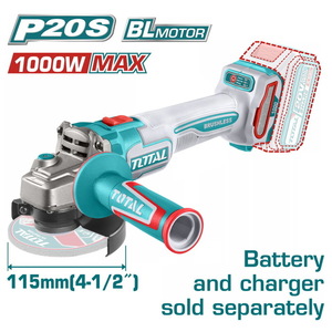 TOTAL ΕΠΑΓΓ. ΓΩΝΙΑΚΟΣ ΤΡΟΧΟΣ ΜΠΑΤ. Li-ion 20V / 115mm ΧΩΡΙΣ ΜΠΑΤΑΡΙΑ & ΦΟΡΤΙΣΤΗ BL Motor (TAGLI27153E)