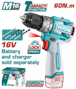 TOTAL ΕΠΑΓΓ. ΔΡΑΠ/ΒΙΔΟ ΚΡΟΥΣΤΙΚΟ ΜΠΑΤ. Li-ion 16V / 60Nm ΧΩΡΙΣ ΜΠΑΤΑΡΙΑ & ΦΟΡΤΙΣΤΗ (TIDLI16681)