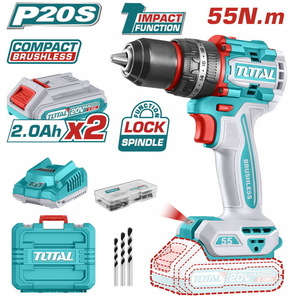 TOTAL ΕΠΑΓΓ. ΔΡΑΠ/ΒΙΔΟ ΚΡΟΥΣΤΙΚΟ ΜΠΑΤ. Li-ion 20V / 2Ah / 55Nm / 2 ΜΠΑΤ BL Motor (TIDLI20558E)
