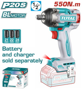 TOTAL ΕΠΑΓΓ. ΜΠΟΥΛΟΝΟΚΛΕΙΔΟ ΜΠΑΤ. Li-ion 20V / 550Nm ΧΩΡΙΣ ΜΠΑΤΑΡΙΑ & ΦΟΡΤΙΣΤΗ BL Motor (TIWLI20551)