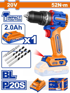 WADFOW ΔΡΑΠ/ΒΙΔΟ ΚΡΟΥΣΤΙΚΟ ΜΠΑΤ. Li-ion 20V / 52Nm / 2Ah / 1 ΜΠΑΤ BL Motor (WCDP5282E)