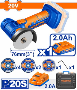 WADFOW MINI ΓΩΝΙΑΚΟΣ ΤΡΟΧΟΣ ΜΠΑΤ. Li-ion 20V / 2Ah / 1 ΜΠΑΤΑΡΙΑ (WLAP573)